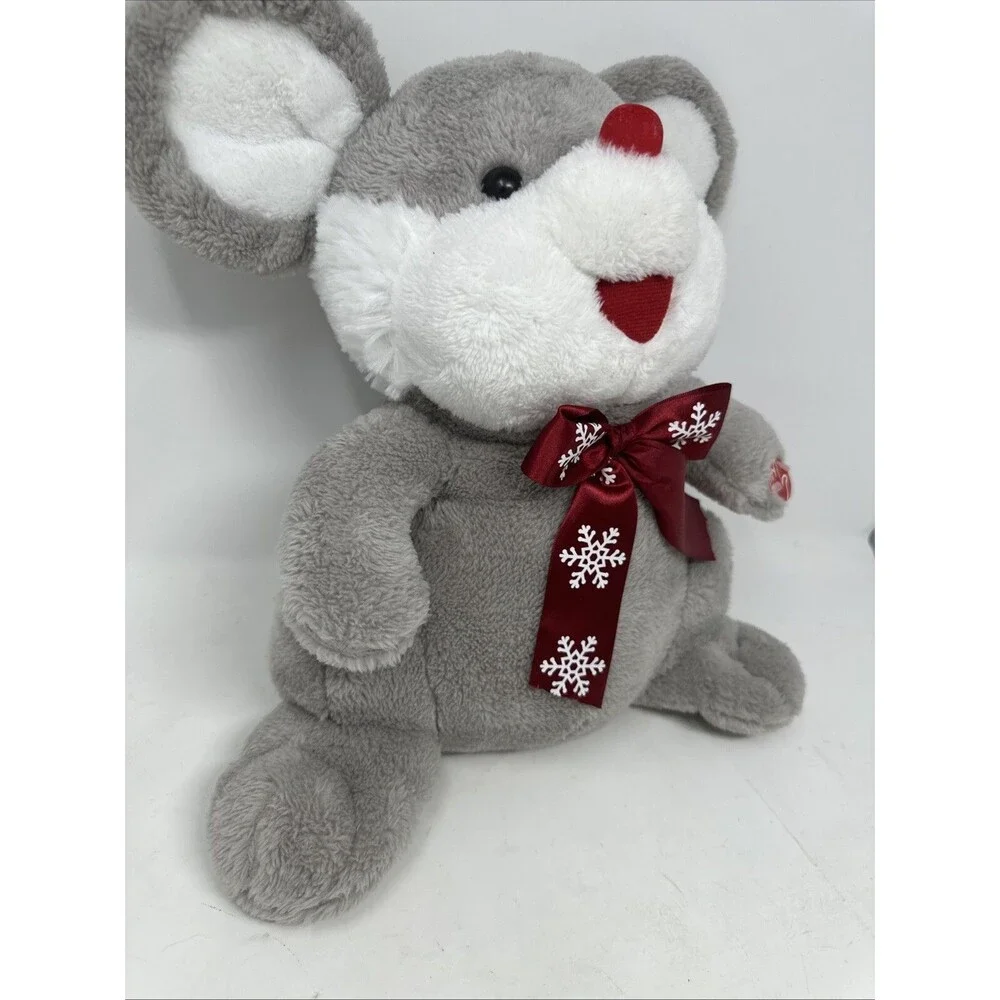 Dan Dee Plush 14” Gray Mouse Christmas w/ Red Nose Snowflake Scarf